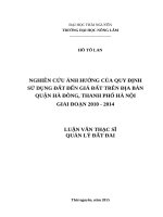 Nghiên cứu ảnh hưởng của quy hoạch sử dụng đất đến giá đất trên địa bàn quận hà đông, thành phố hà nội giai đoạn 2010   2014 