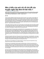 Nêu ý kiến của anh chị về chủ đề của truyện ngắn hai đứa trẻ bài mẫu 1