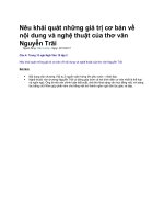 Nêu khái quát những giá trị cơ bản về nội dung và nghệ thuật của thơ văn nguyễn trãi