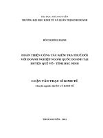 Hoàn thiện công tác kiểm tra thuế đối với các doanh nghiệp ngoài quốc doanh tại huyện quế võ   tỉnh bắc ninh 