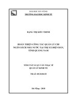 Hoàn thiện công tác quản lý chi ngân sách nhà nước tại thị xã Điện Bàn, tỉnh Quảng Nam
