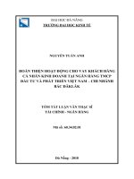 Hoàn thiện hoạt động cho vay khách hàng cá nhân kinh doanh tại Ngân hàng TMCP Đầu tư và Phát triển Việt Nam – chi nhánh Bắc Đắk Lắk