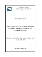 Hoàn thiện công tác quản lý thu Ngân sách trên địa bàn quận Thanh Khê, thành phố Đà Nẵng