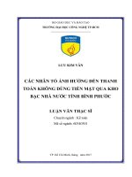 Các nhân tố ảnh hưởng đến thanh toán không dùng tiền mặt qua kho bạc nhà nước tỉnh bình phước 