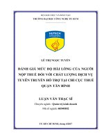 Đánh giá mức độ hài lòng của người nộp thuế đối với chất lượng dịch vụ tuyên truyền hỗ trợ tại chi cục thuế quận tân bình 