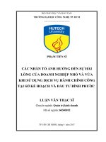 Các nhân tố ảnh hưởng đến sự hài lòng của doanh nghiệp nhỏ và vừa khi sử dụng dịch vụ hành chính công tại sở kế hoạch và đầu tư bình phước 