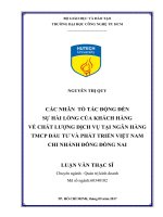 Các nhân tố tác động đến sự hài lòng của khách hàng về chất lượng dịch vụ tại ngân hàng TMCP đầu tư và phát triển việt nam chi nhánh đông đồng nai 