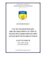 Các yếu tố ảnh hưởng đến hiệu quả hoạt động các công ty ngành công nghiệp niêm yết trên sở giao dịch chứng khoán TP HCM 