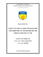 Nâng cao chất lượng tín dụng hội liên hiệp phụ nữ thành phố hồ chí minh tại huyện củ chi 