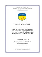 Một số giải pháp nhằm tăng khả năng trả nợ của nông hộ vay vốn tín dụng trên địa bàn huyện bến lức, tỉnh long an 