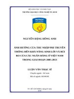 Ảnh hưởng của thu nhập phi truyền thống đến khả năng sinh lời và rủi ro của các ngân hàng ở việt nam trong giai đoạn 2005 2013 