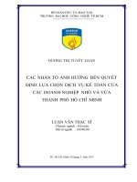 Các nhân tố ảnh hưởng đến quyết định lựa chọn dịch vụ kế toán của các doanh nghiệp nhỏ và vừa thành phố hồ chí minh 