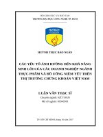 Các yếu tố ảnh hưởng đến khả năng sinh lời của các doanh nghiệp ngành thực phẩm và đồ uống niêm yết trên thị trường chứng khoán việt nam 