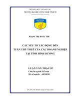 Các yếu tố tác động đến tuân thủ thuế của các doanh nghiệp tại tỉnh bình dương 