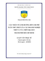 Các nhân tố ảnh hưởng đến chi phí tuân thủ thuế của các doanh nghiệp nhỏ và vừa trên địa bàn thành phố hồ chí minh 