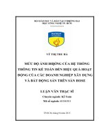 Mức độ ảnh hưởng của hệ thống thông tin kế toán đến hiệu quả hoạt động của các doanh nghiệp xây dựng và bất động sản trên sàn HOSE 