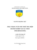 Thực trạng tuân thủ thuế thu nhập doanh nghiệp tại cục thuế tỉnh bình dương 
