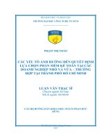Các yếu tố ảnh hưởng đến quyết định lựa chọn phần mềm kế toán tại các doanh nghiệp nhỏ và vừa   trường hợp tại thành phố hồ chí minh 