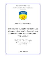 Các nhân tố tác động đến động lực làm việc của cán bộ, công chức tại ủy ban nhân dân huyện cần giuộc   tỉnh long an 