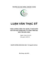 Tăng cường công tác quản lý nhà nước đối với hoạt động đầu tư công trên địa bàn tỉnh bắc ninh