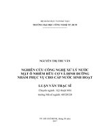 Nghiên cứu công nghệ xử lý nước mặt ô nhiễm hữu cơ và dinh dưỡng nhằm phục vụ cho cấp nước sinh hoạt 