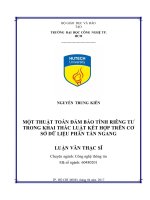 Một thuật toán đảm bảo tính riêng tư trong khai thác luật kết hợp trên cơ sở dữ liệu phân tán ngang 