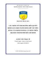 Các nhân tố ảnh hưởng đến quyết định lựa chọn ngân hàng để vay tiêu dùng của khách hàng cá nhân trên địa bàn thành phố hồ chí minh 