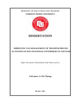 luận văn thạc sĩ IMPROVING TAX MANAGEMENT OF TRANSFER PRICING ACTIVITIES OF MULTINATIONAL ENTERPRISES IN VIETNAM