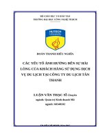 Các yếu tố ảnh hưởng đến sự hài lòng của khách hàng sử dụng dịch vụ du lịch tại công ty du lịch tân thanh 