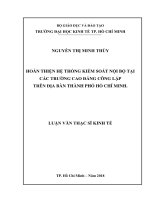 Hoàn thiện hệ thống kiểm soát nội bộ tại các trường cao đẳng công lập trên địa bàn thành phố hồ chí minh