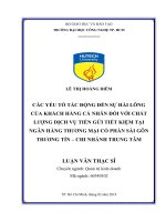 Các yếu tố tác động đến sự hài lòng của khách hàng cá nhân đối với chất lượng dịch vụ tiền gửi tiết kiệm tại ngân hàng thương mại cổ phần sài gõn thương tín   chi nhánh trung tâm 