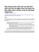 Hãy chứng minh nhận xét của nhà phê bình văn học vũ ngọc phan cái đoạn chị dậu đánh nhau với tên cai lệ là một đoạn tuyệt khéo