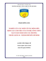 Nghiên cứu các nhân tố tác động đến động lực làm việc của cán bộ, công chức tại ủy ban nhân dân các phường thuộc quận 10   thành phố hồ chí minh 