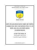 Một số giải pháp hoàn thiện hệ thống marketing mix chi nhánh công ty cổ phần bia sài gòn miền đông tại bình phước 
