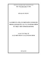 Vai trò của toàn án nhân dân cấp huyện trong giải quyết các vụ án hành chính từ thực tiễn tỉnh Hải Dương (Luận văn thạc sĩ)