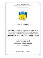 Nghiên cứu nhân tố ảnh hưởng đến văn hóa tổ chức của công ty tnhh một thành viên thuốc lá thăng long 