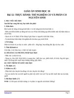 Giáo án Sinh học 10 bài 12: Thực hành thí nghiệm co và phản co nguyên sinh