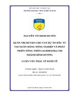 Quản trị rủi ro cho vay dự án đầu tư tại ngân hàng nông nghiệp và phát triển nông thôn(agribank) chi nhánh bình dương 