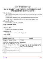 Giáo án Sinh học 10 bài 14: Enzim và vai trò của enzim trong quá trình chuyển hóa vật chất