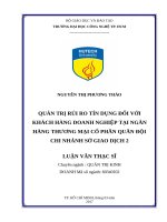 Quản trị rủi ro tín dụng đối với khách hàng doanh nghiệp tại ngân hàng thương mại cổ phần quân đội chi nhánh sở giao dịch 2 