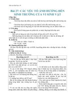 Giáo án Sinh học 10 bài 27: Các yếu tố ảnh hưởng đến sinh trưởng của VSV
