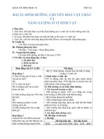 Giáo án Sinh học 10 bài 22: Dinh dưỡng, chuyển hoá vật chất và năng lượng ở VSV