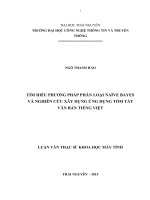 Tìm hiểu phương pháp phân loại naive bayes và nghiên cứu xây dựng ứng dụng tóm tắt văn bản tiếng việt 