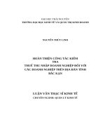 Hoàn thiện công tác kiểm tra thuế thu nhập doanh nghiệp đối với các doanh nghiệp trên địa bàn tỉnh bắc kạn 