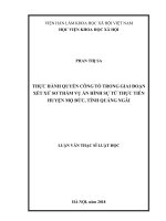 Thực hành quyền công tố trong giai đoạn xét xử sơ thẩm vụ án hình sự từ thực tiễn huyện Mộ Đức, tỉnh Quảng Ngãi (Luận văn thạc sĩ)