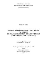 Đa dạng hóa sản phẩm du lịch châu âu tại công ty cổ phần lữ hànhviệt – du lịch việt nam 