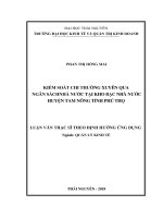 Kiểm soát chi thường xuyên qua ngân sách nhà nước tại Kho bạc Nhà nước huyện Tam Nông tỉnh Phú Thọ (Luận văn thạc sĩ)