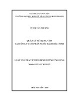 Quản lý sử dụng vốn tại Công ty Cổ phần nước sạch Bắc Ninh (Luận văn thạc sĩ)