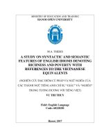 A study on syntactic and semantic features of english idioms denoting richness and poverty with reference to the vietnamese equivalents 