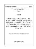 Tỷ lệ nuôi con bằng sữa mẹ hoàn toàn trong 6 tháng đầu ở người KơHo và các yếu tố liên quan tại xã Đinh Lạc  huyện Di Linh  tỉnh Lâm Đồng năm 2017